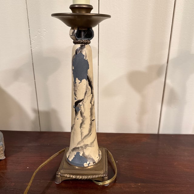 Metal Pair of Vintage Candlestick Buffet Lamps For Sale - Image 7 of 10