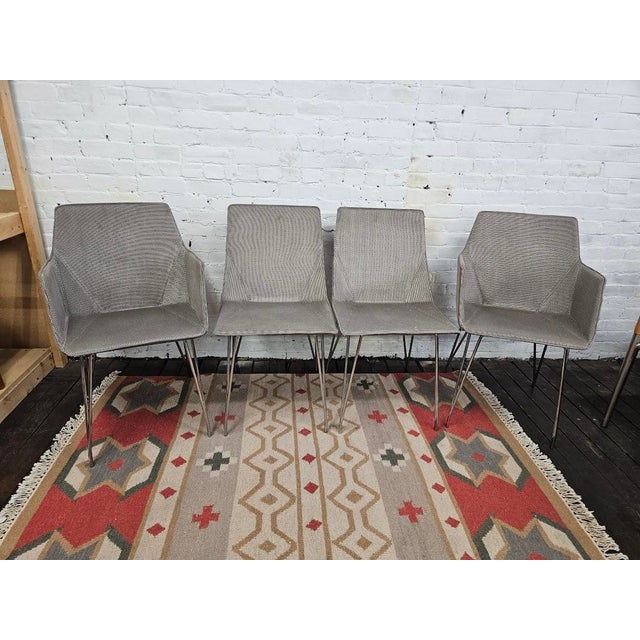 Set of 4 Ligne Roset Dining Chairs – Stone Grey Mesh & Silver Legs For Sale In Providence - Image 6 of 6