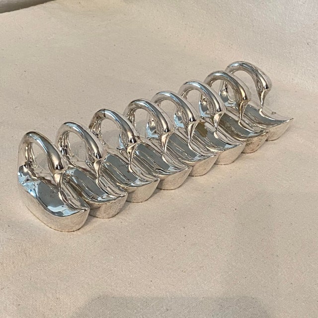 Silver Plated Swan Candy Dish and 8 Swan Napkin Rings- Set of 9 For Sale In Sacramento - Image 6 of 12