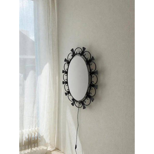 Glass Illuminated Wrought Iron Wall Mirror from Hillebrand, 1980s For Sale - Image 7 of 11