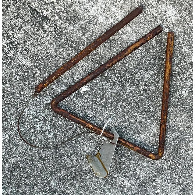 Vintage Rusted Metal Triangle Dinner Bell For Sale - Image 11 of 12