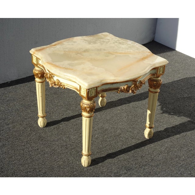 Vintage French Louis XVI Ornate End Table Side Table in Creme & Gold W Stone For Sale - Image 4 of 11