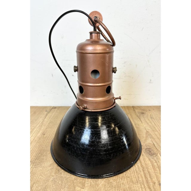 Industrial Italian Black Enamel Factory Lamp with Iron Top, 1950s For Sale - Image 15 of 18