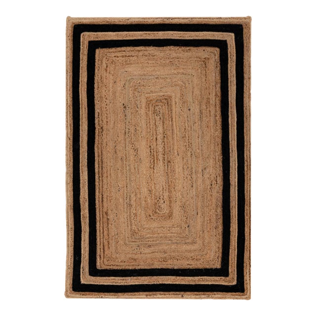 2'x4' Black Border Rectangle Jute Handmade Rug For Sale