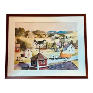 1940s Signed Paul Sample Vermont Landscape Watercolor Painting, Framed