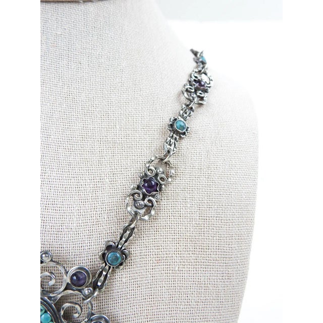 Mid 20th Century Vintage Morales Matl Style Sterling Amethyst Turquoise Coral Necklace For Sale - Image 5 of 11