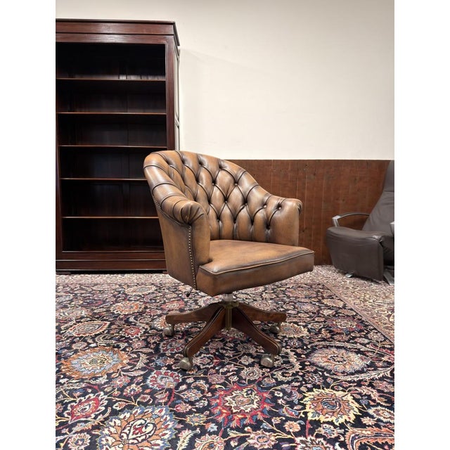 Brown English Chesterfield Desk Chair For Sale - Image 8 of 8