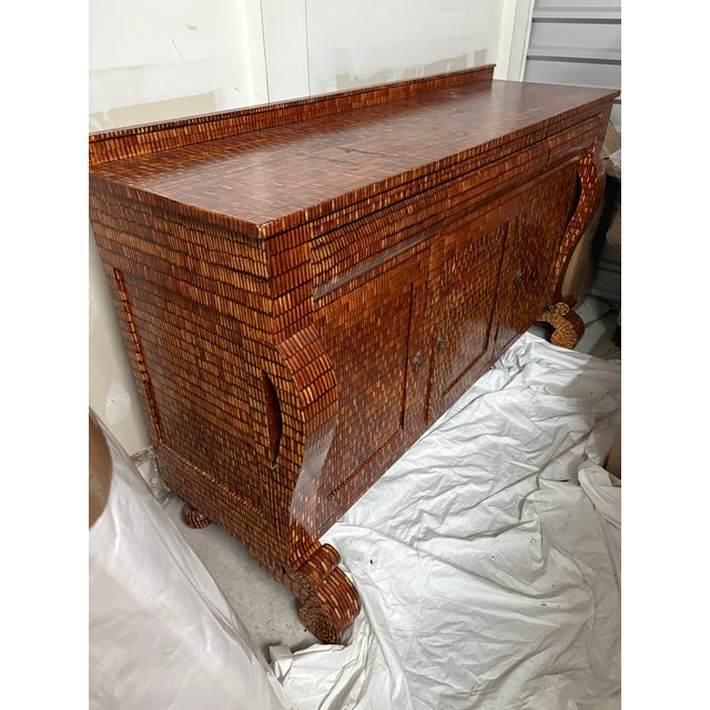 Large Antique Empire Buffet Hand Painted Quill Finish For Sale - Image 9 of 12