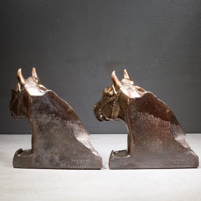 Bronze Plated Horse Head Bookends by Gladys Brown for Dodge Inc.1946 For Sale - Image 4 of 6