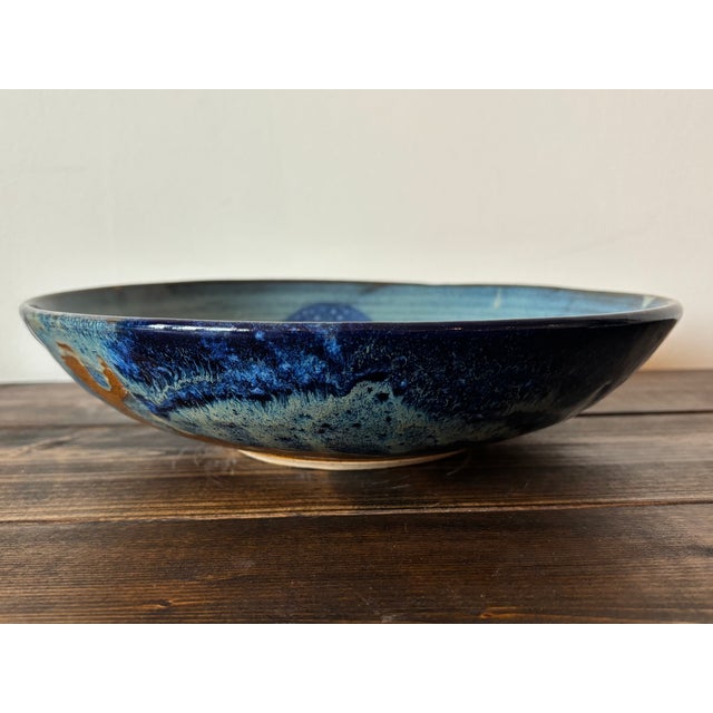 Blue Vintage Wide Studio Pottery Bowl For Sale - Image 8 of 8