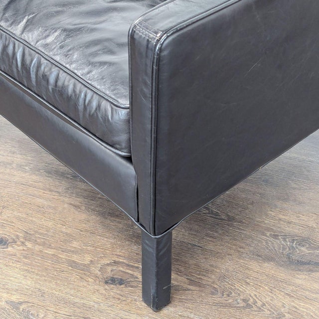 Black Restoration Hardware Madsen Black Leather Lounge Chair For Sale - Image 8 of 10