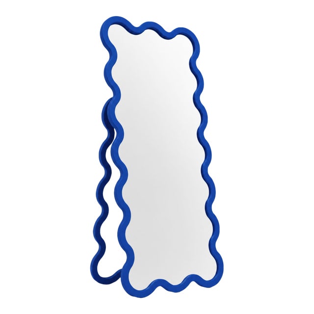Blue Modern Free Standing Hvyli 16 Mirror With Wavy Frame by Oitoproducts For Sale