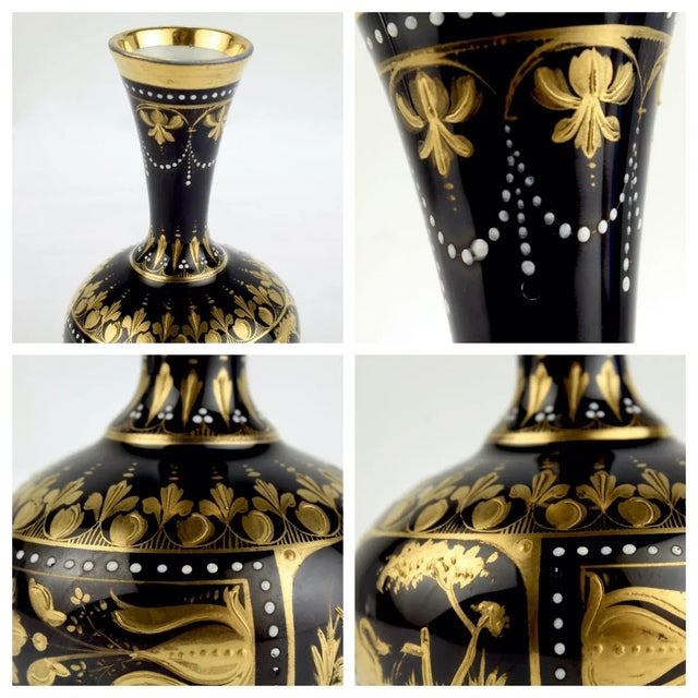 Signed Antique Royal Vienna Style Porcelain Gilt & Hand Painted Cobalt Blue Vase For Sale - Image 10 of 13