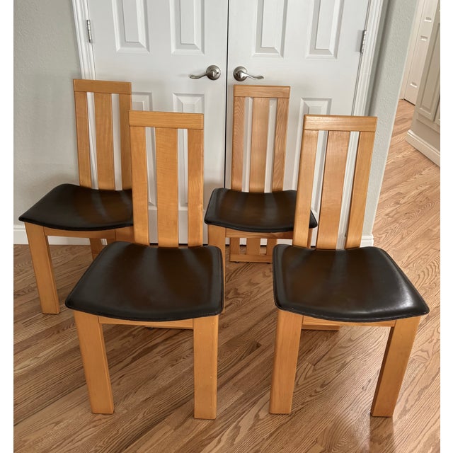 1980s Vintage Italian Wood and Brown Leather Chairs - In the Style of Pietro Costantini-Set of 4 For Sale - Image 17 of 18