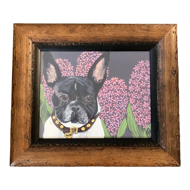 Contemporary Judy Henn French Bull Dog Print Vintage Frame For Sale