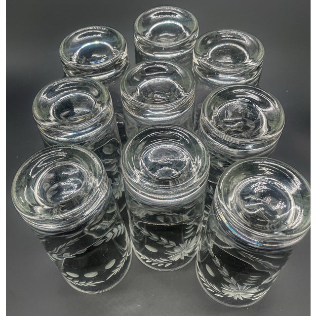 Transparent Vintage Federal Glass Floral Etched Barware Service for 8 - 32 Piece For Sale - Image 8 of 12