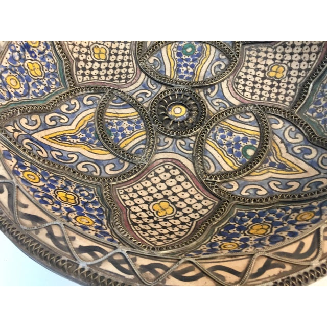 Moroccan Moroccan Ceramic Plate Adorned With Silver Filigree For Sale - Image 3 of 12