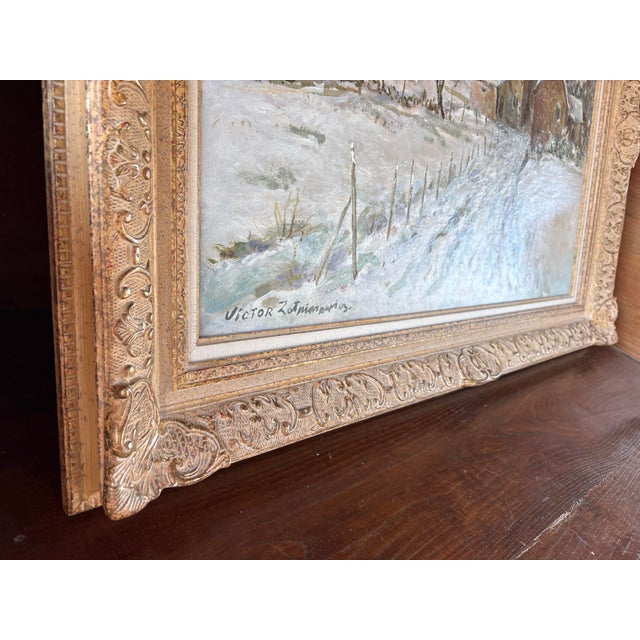 Victor Zolnierowicz, Winter Landscape, 1950s, Large Oil Painting on Canvas, Framed For Sale - Image 7 of 10