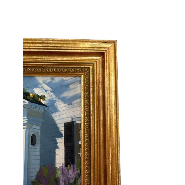 Late 20th Century Original Line Tutwiler Oil Painting - Side Profile Greek Revival Porch With Green Door For Sale In New York - Image 6 of 8