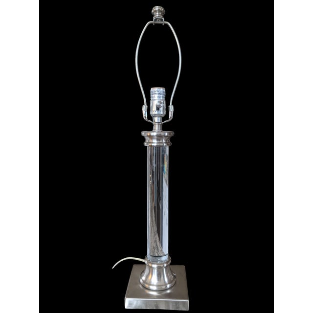 Modern Thick Lucite Column Style Lamp with a Nickel Silver Base Restoration Hardware sells a similar style lamp Height of...