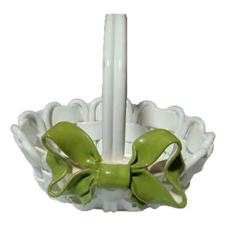 Mid 20th Century Trilady Porcelain Hand Basket Made in Italy For Sale