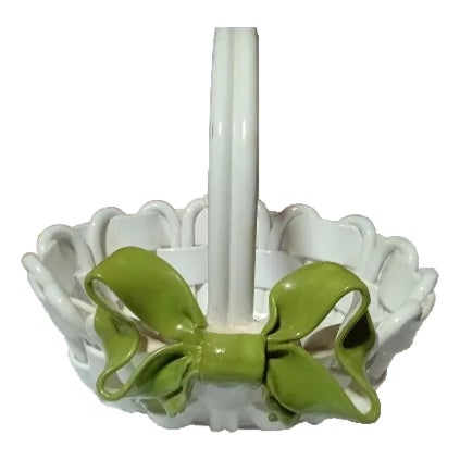 Mid 20th Century Trilady Porcelain Hand Basket Made in Italy For Sale