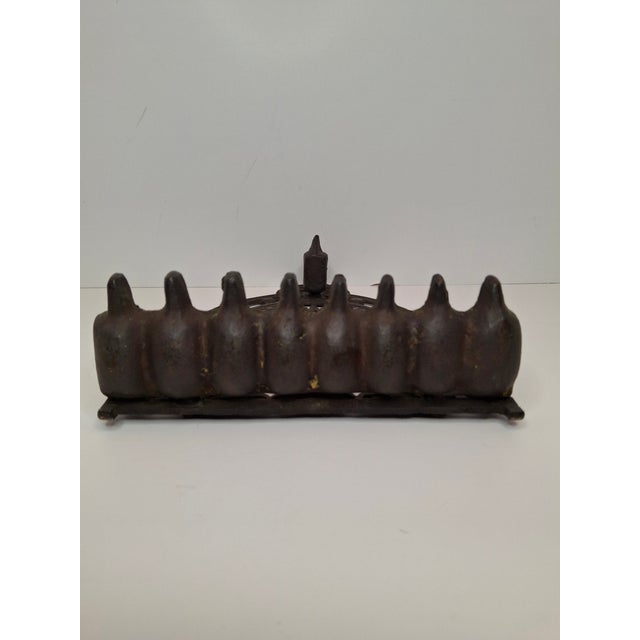 Antique 19thC Polish Brass Bench Menorah Hanukkah Lamp Lions Crown Decalogue For Sale - Image 13 of 15