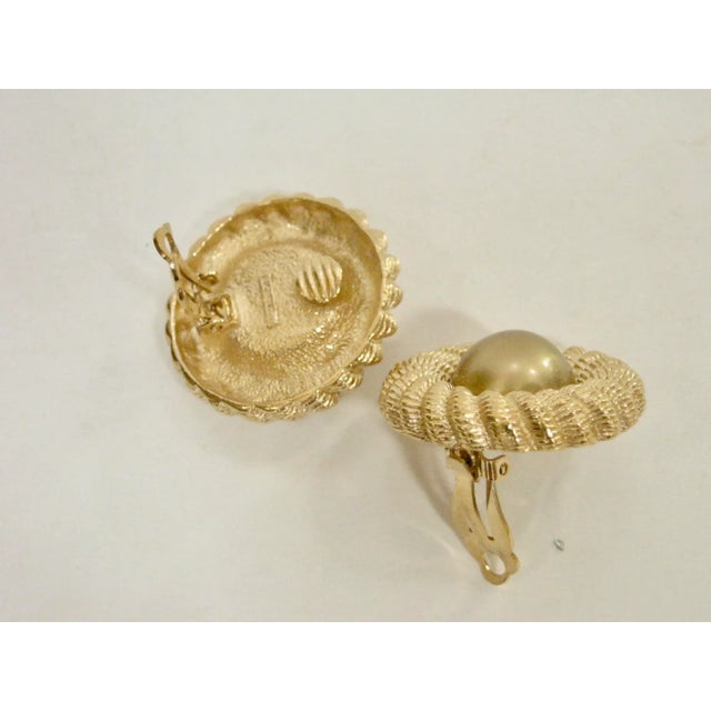 1970s Vintage Richelieu Matte Gold Carved Earrings - 2 Pieces For Sale - Image 4 of 5