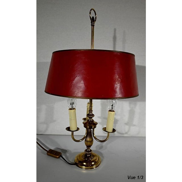 Louis XVI Style Brass Bouillotte Lamp with Red Lampshade, 1890s For Sale - Image 10 of 18