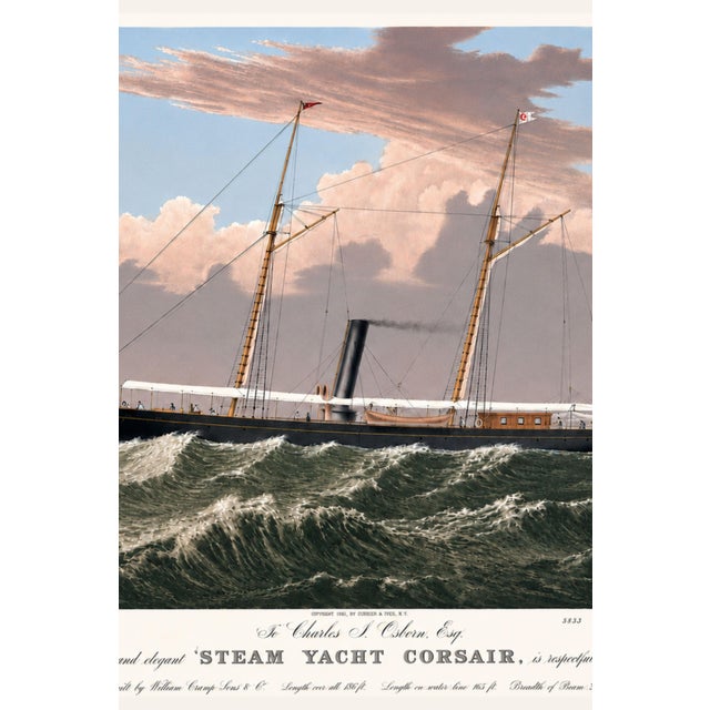 American Steam Yacht Corsair, Vintage Art Print Reproduction, 36" X 24" For Sale - Image 3 of 11