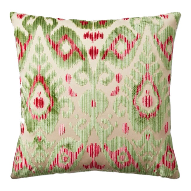 The House of Scalamandré Tashkent Velvet Pillow, Spring Green For Sale