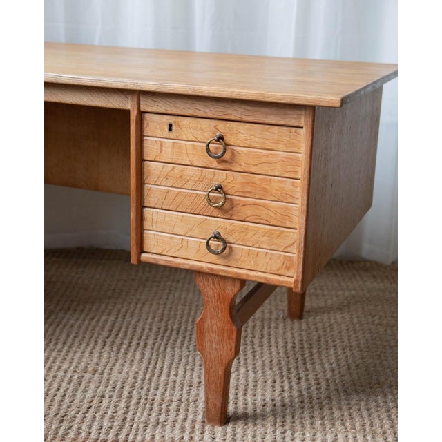 1970s Attributed to Henning Kjaernulf Danish Modern Oak Double Sided Writing Desk For Sale - Image 11 of 12