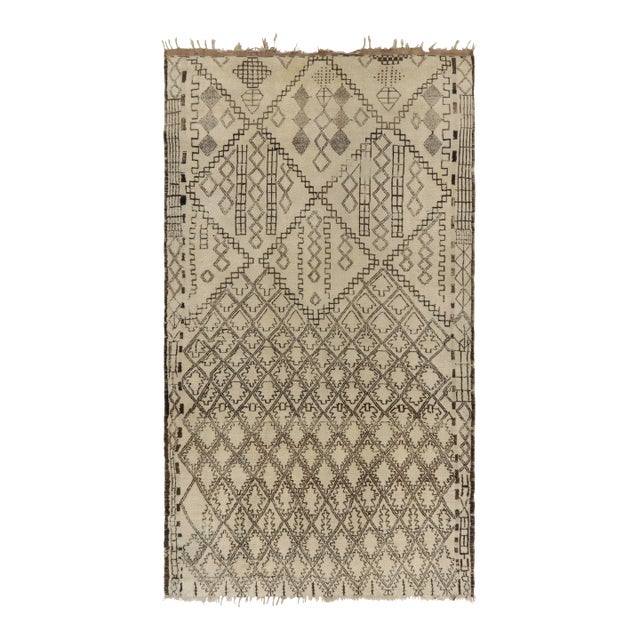 Vintage Moroccan Rug, Cream and Brown Diamond Geometric Patterns - Rug & Kilim For Sale