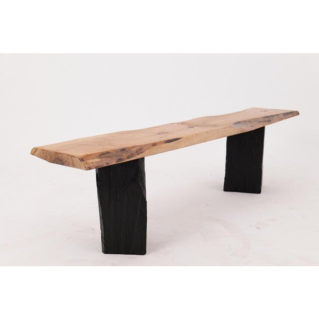 Live Edge Wood Bench with Charred Legs by Logniture For Sale - Image 4 of 18