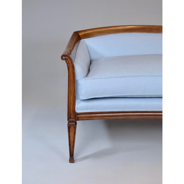 French Directoire Style Sofa, Hand Carved Cherry, Light Blue For Sale - Image 13 of 18
