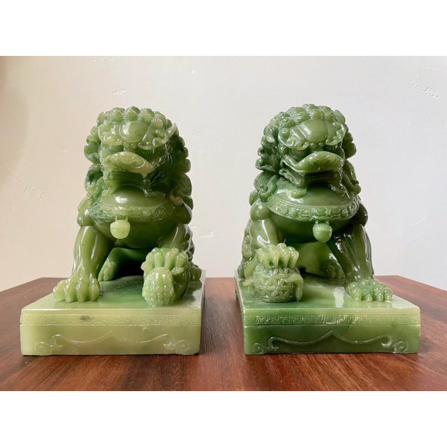 Jade 1950s Acrylic Jade Shishi Guardian Lions- a Pair For Sale - Image 8 of 13