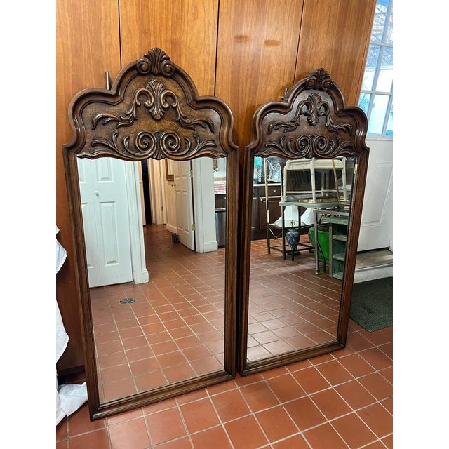Pair of Elaborately Carved Wooden Mirrors For Sale - Image 9 of 15