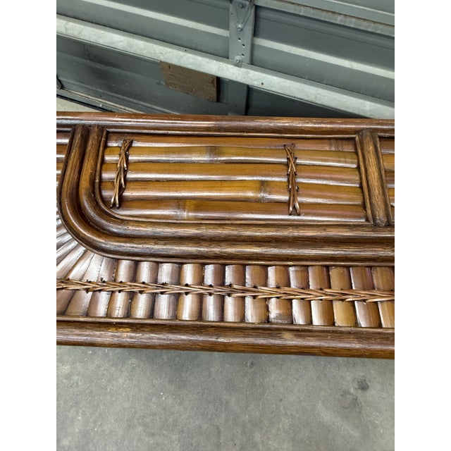 Wood 1970s Split Bamboo Rising Sun Console Table For Sale - Image 7 of 12