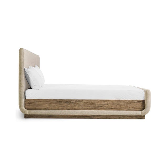 Contemporary Upholstered Queen Bed with Wood Base For Sale - Image 4 of 7