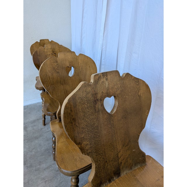 Vintage Tyrolean Heart Cutout Wooden Dining Chairs, 1970s, Set of 6 For Sale - Image 3 of 18