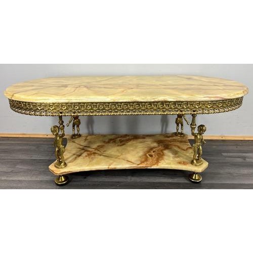 Vintage French Onyx and Brass Coffee Table with Ornate Marble Top For Sale - Image 4 of 18