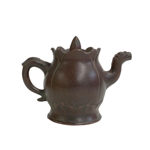 Chinese Chinese Brown Yixing Zisha Clay Teapot W Dragon Head Accent For Sale - Image 3 of 7