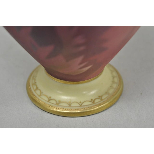 Ceramic Antique Nippon Hand Painted Porcelain Small Pink Floral Vase W Gold Twin Handles For Sale - Image 7 of 12