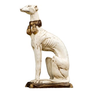 Midcentury Whippet Dog Sculpture in Painted Composite With Gilded Collar For Sale