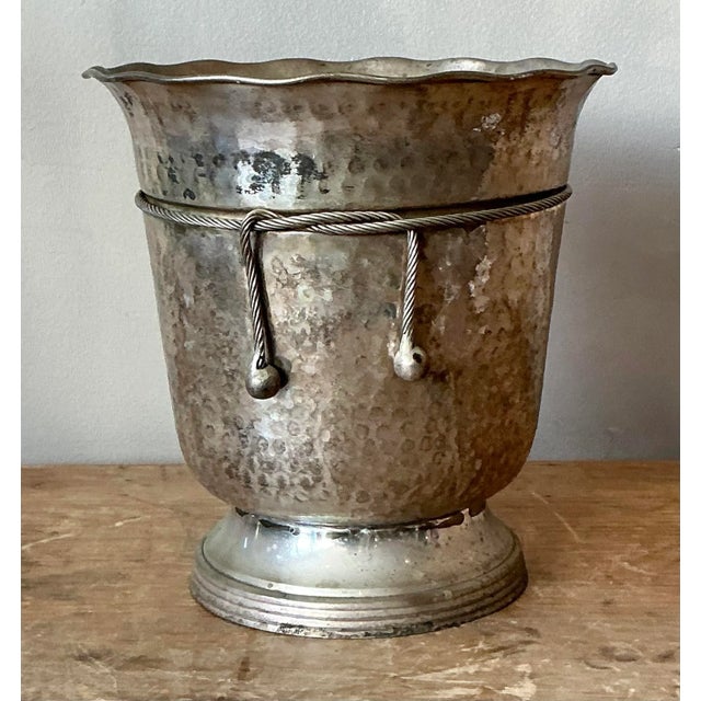 Farmhouse Vintage Boho Hammered Aluminum Ice Bucket For Sale - Image 3 of 7