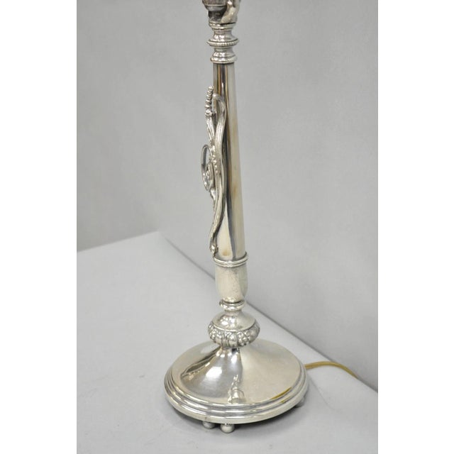 Silver Antique French Art Nouveau Silver Plated Scrollwork Column Small Table Lamp For Sale - Image 8 of 12