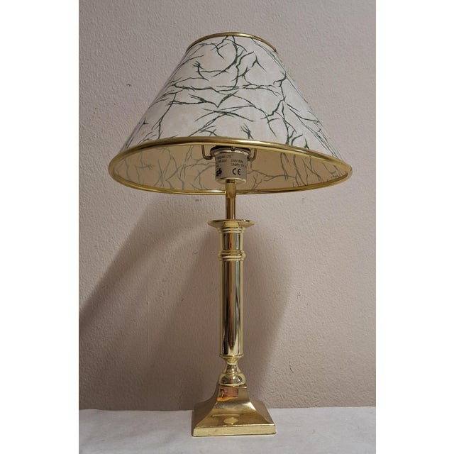 Vintage Table Lamp with Brass Base and Patterned Fabric Shade by Paget, 2000s For Sale - Image 6 of 7