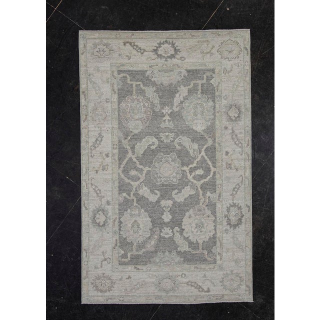 Turkish Oushak Rug Gray & Sage Handwoven Wool Rug 3'11" X 6'3" For Sale - Image 9 of 9
