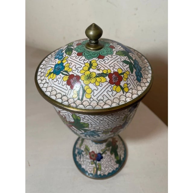 High Quality Antique Handmade Chinese Enamel Bronze Cloisonné Lidded Urn Jar For Sale In New York - Image 6 of 13