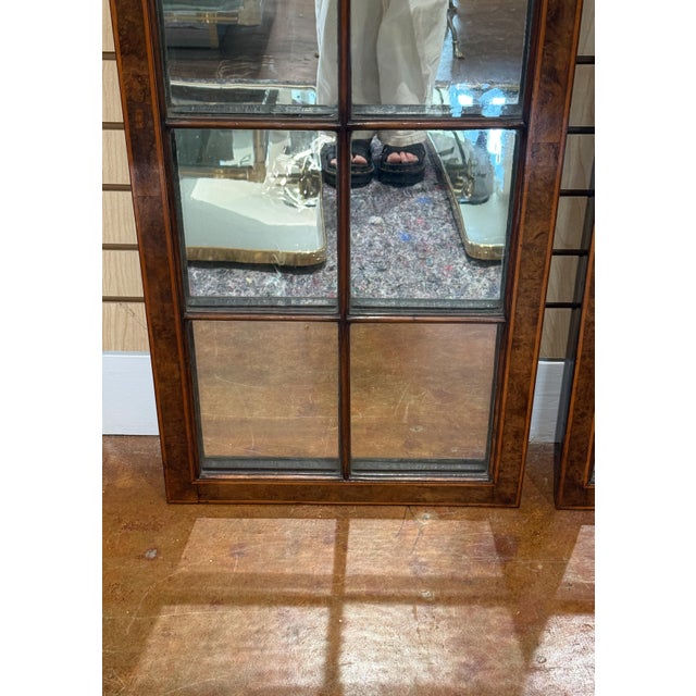 Gothic Window Pane Mirror in Burr Walnut Frame From England (H 37 3/4 X W 17) For Sale - Image 4 of 11